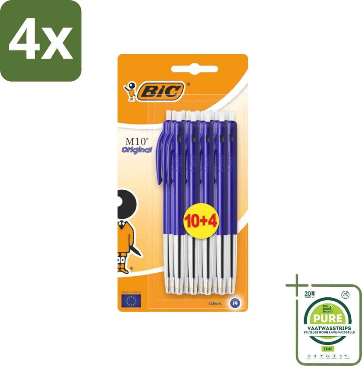 M10 Original - Balpennen met Kliksysteem - 1 mm Punt - 14 Pennen - Voordeelverpakking - 4 stuks - Balpennen - Schrijfset van BIC in Blauw – productfoto