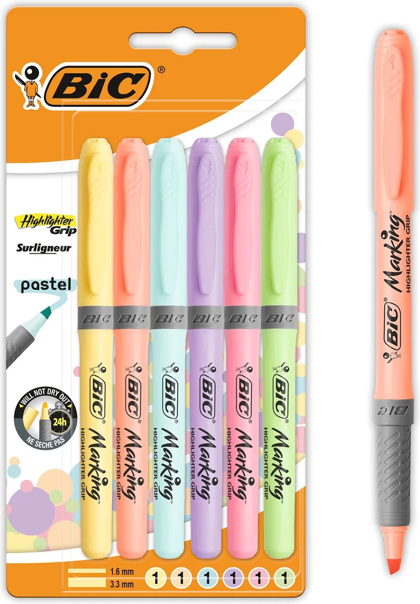 Marking - Markeerstift - Pastel - Highlighter - 6 Stuks de BIC en Jaune – photo produit