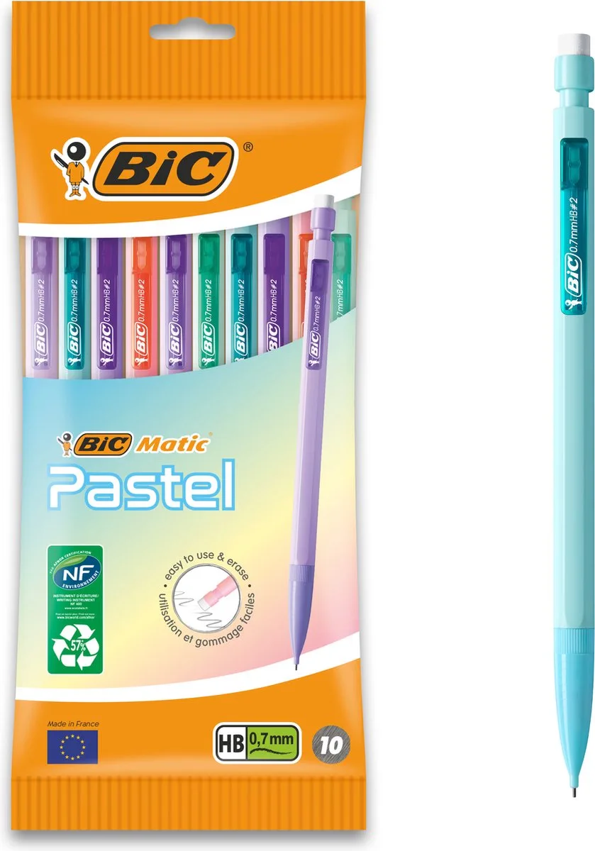 Matic Fun Pastel - Vulpotlood - Pastel - Met gum - Potloden - 3 navullingen - 10 Stuks fra BIC i Lilla – produktbillede