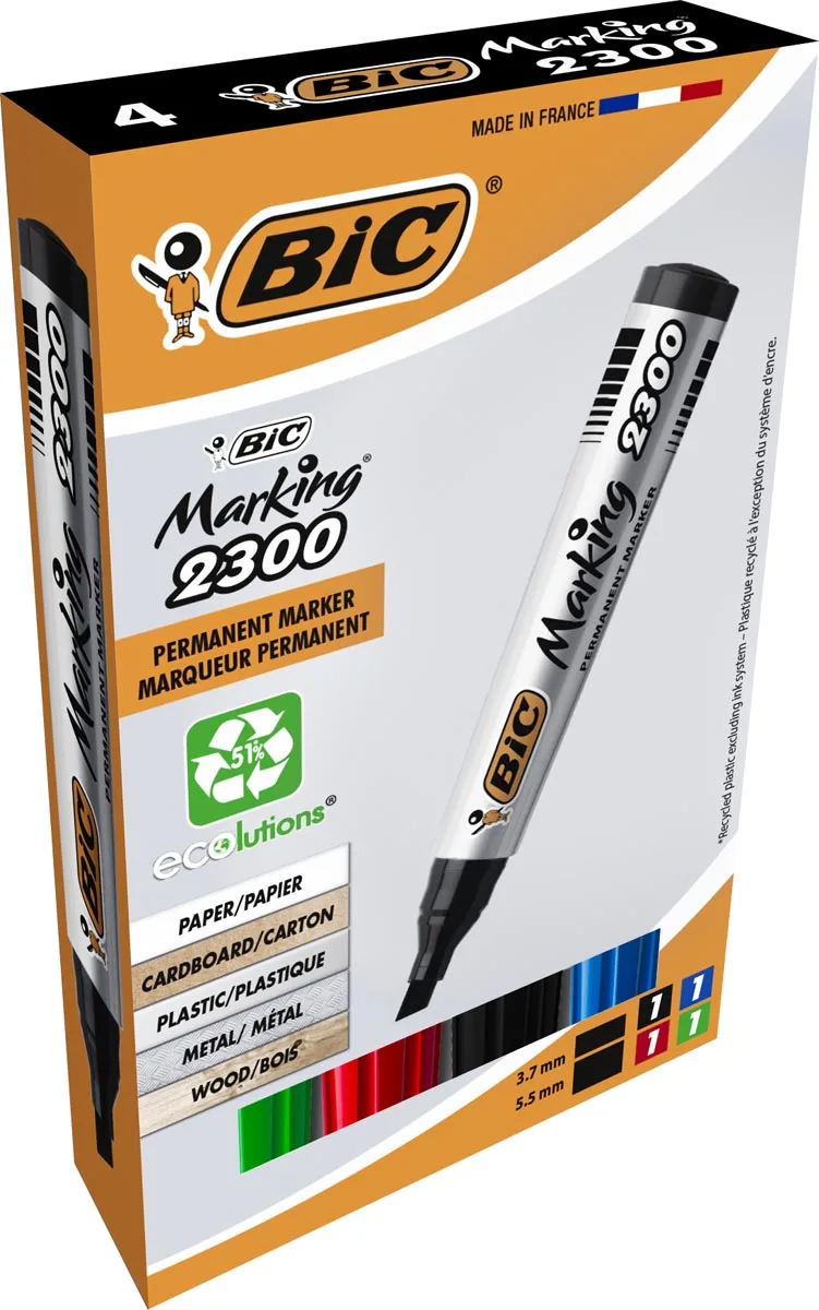 permanent marker Marking 2300 ECOlutions, doos van 4 stuks, assorti de BIC – photo produit