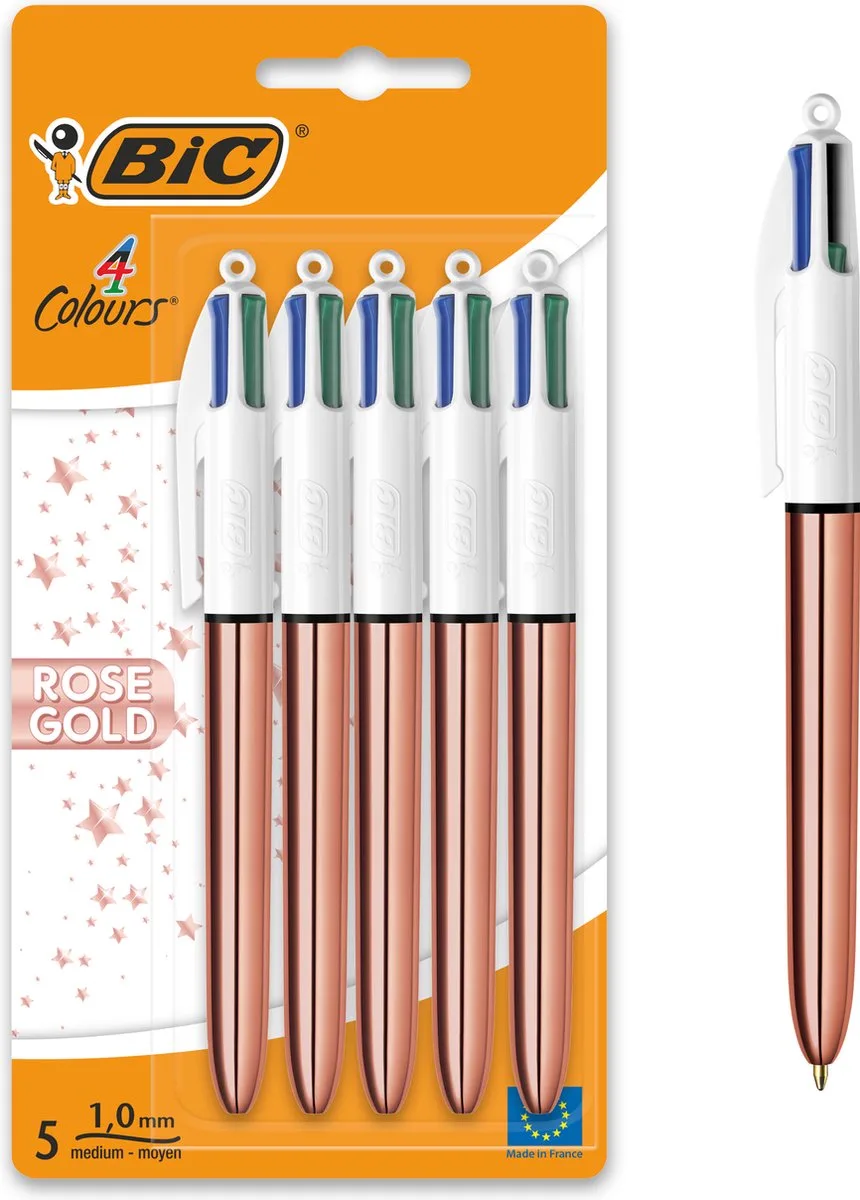 Rose Gold 4 Kleuren pen - Balpen - Klikmechanisme - Pennen - Medium Punt (1mm) - Pen - 5 Stuks de BIC en Ros�goud – photo produit
