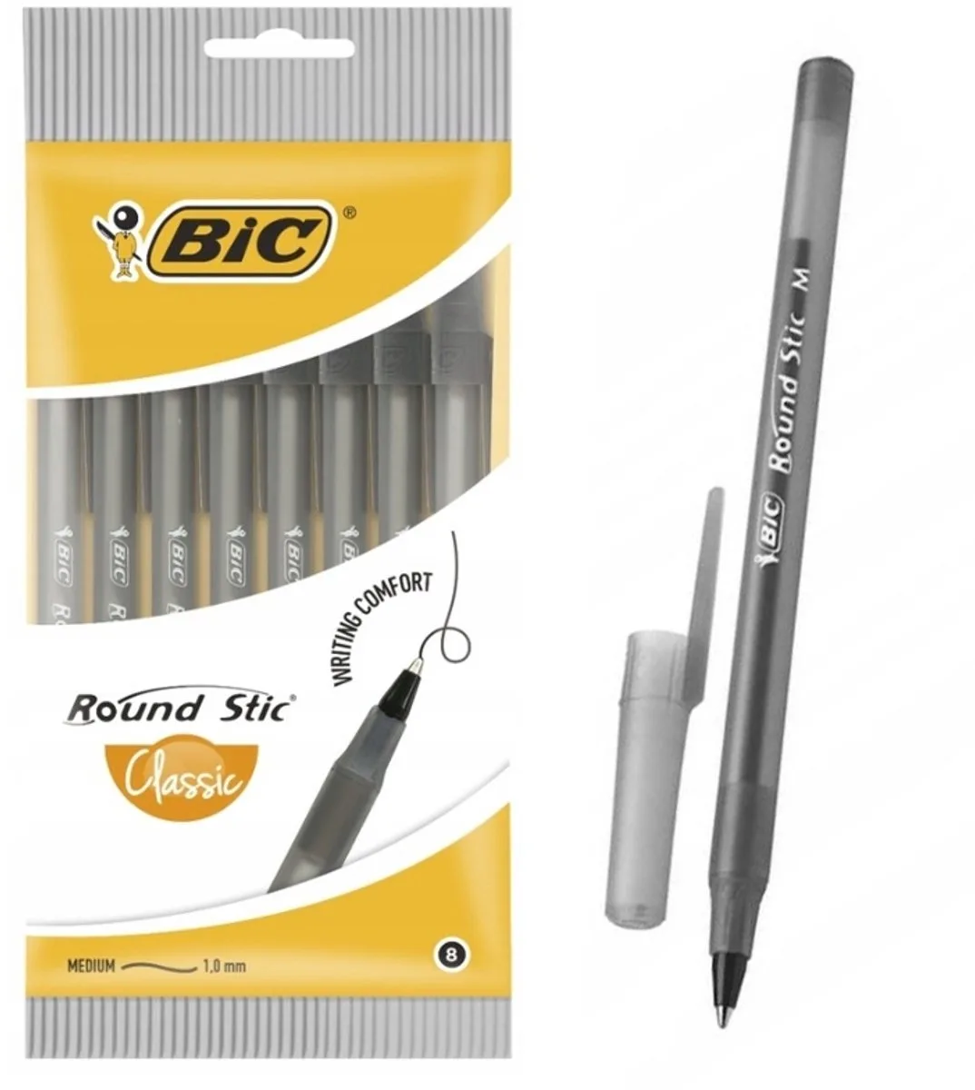 Round Stic Comfort Zwarte Pennen Set - 8 Stuks by BIC in Black – product photo