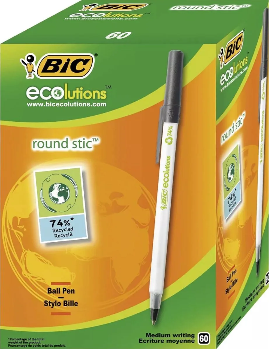 Round Stic ECOlutions balpennen - doos van 50 - zwart - medium schrijfformaat by BIC in Multicolour – product photo