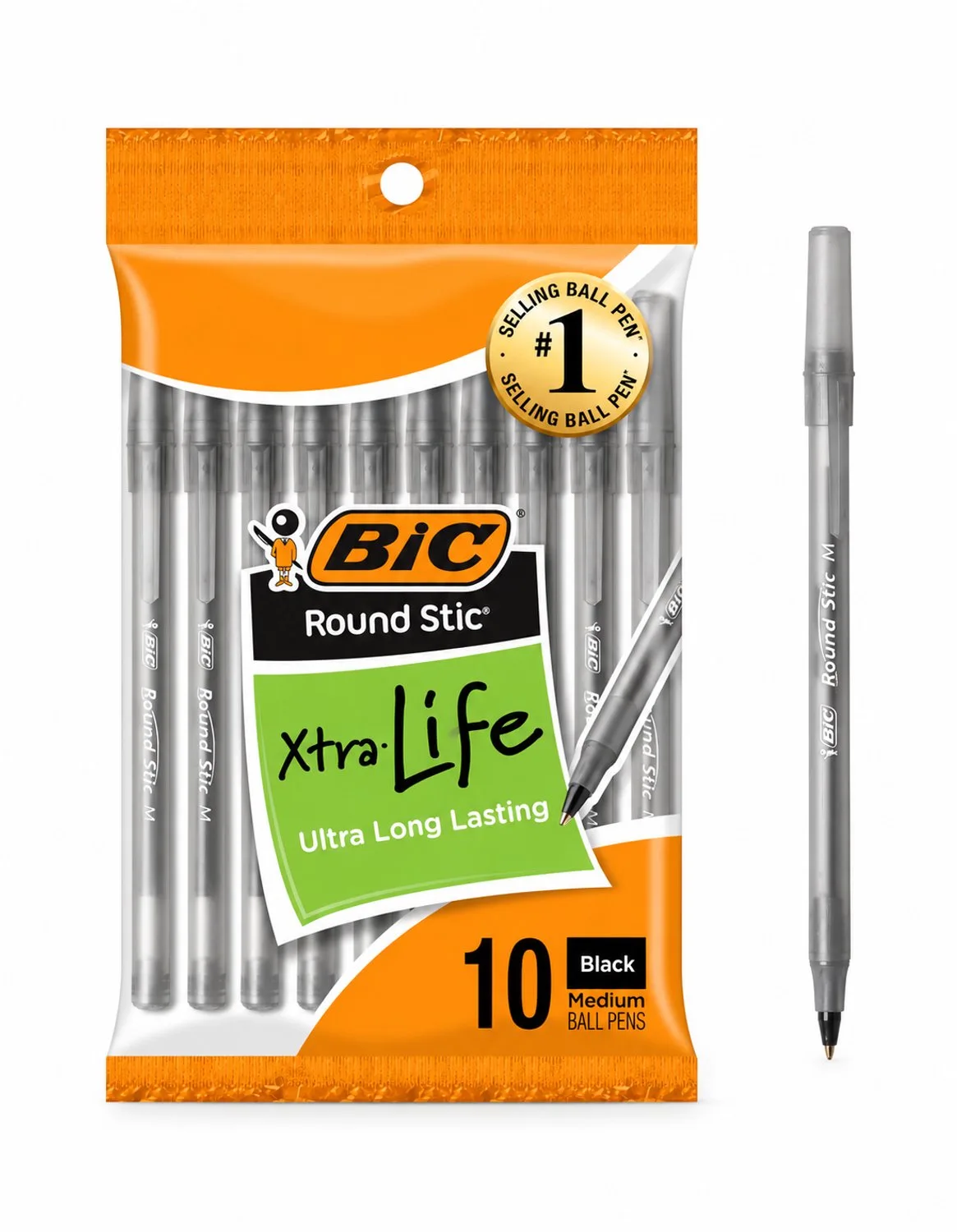 Round Stic Xtra Life Balpennen - 1,0 mm - 10 stuks by BIC in Black – product photo