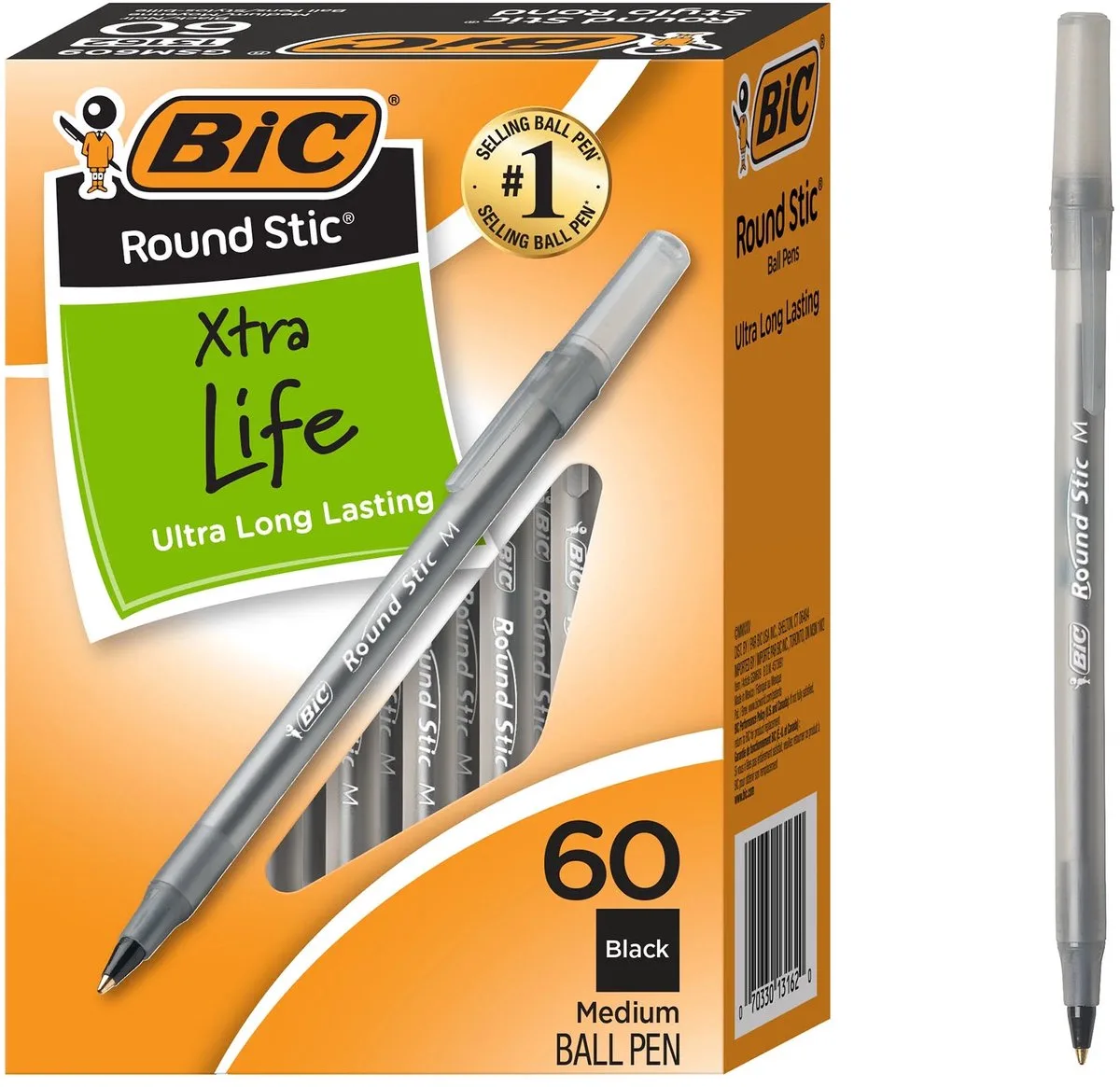 Round Stic Xtra Life Balpennen - 1,0 mm - 60 stuks by BIC in Black – product photo