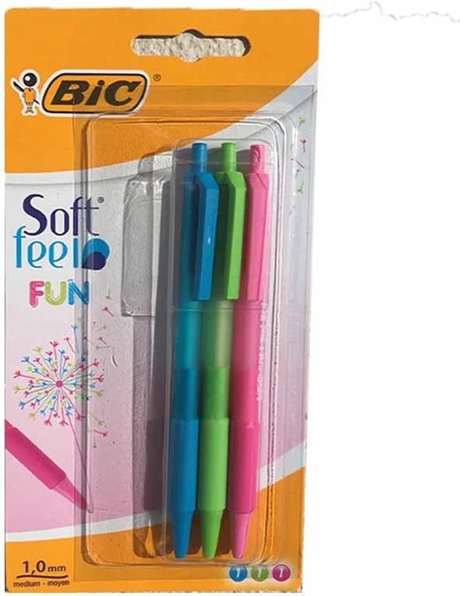 Set van 3 BIC balpennen in lichtgroen en lichtblauw intrekbaar. de BIC en Rose – photo produit
