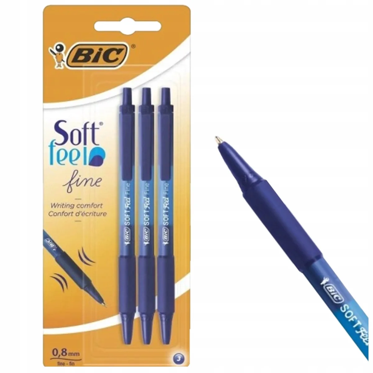 Soft Feel Clic Grip Blauwe balpennen - Set van 3 von BIC – Produktfoto
