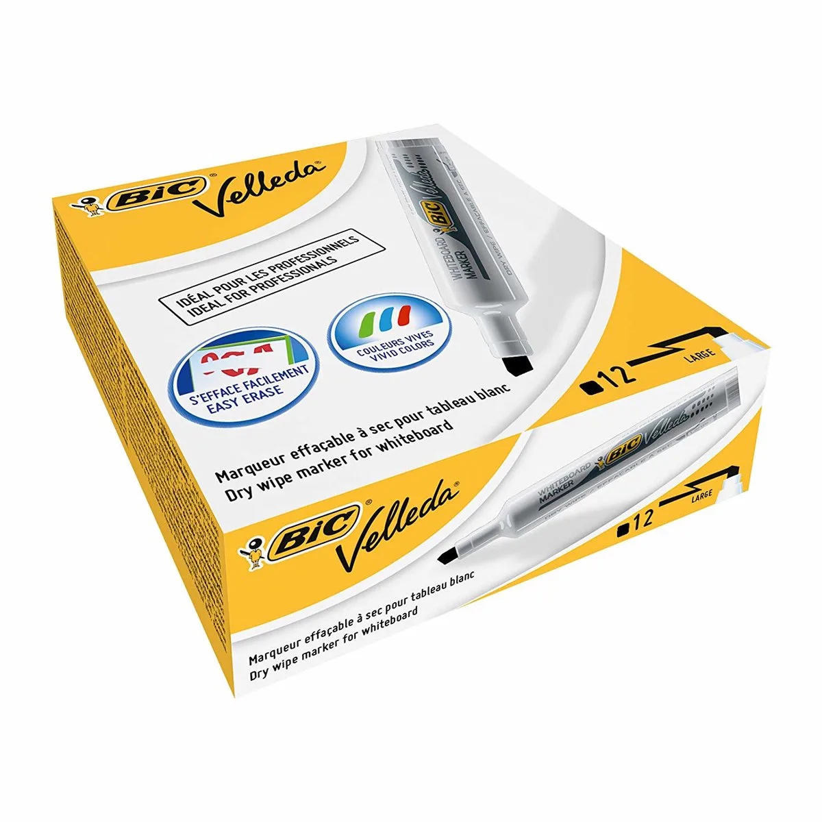 Velleda 1791 markeerstift 12 stuk(s) Zwart Beitelvormige punt fra BIC i Sort, Hvid – produktbillede
