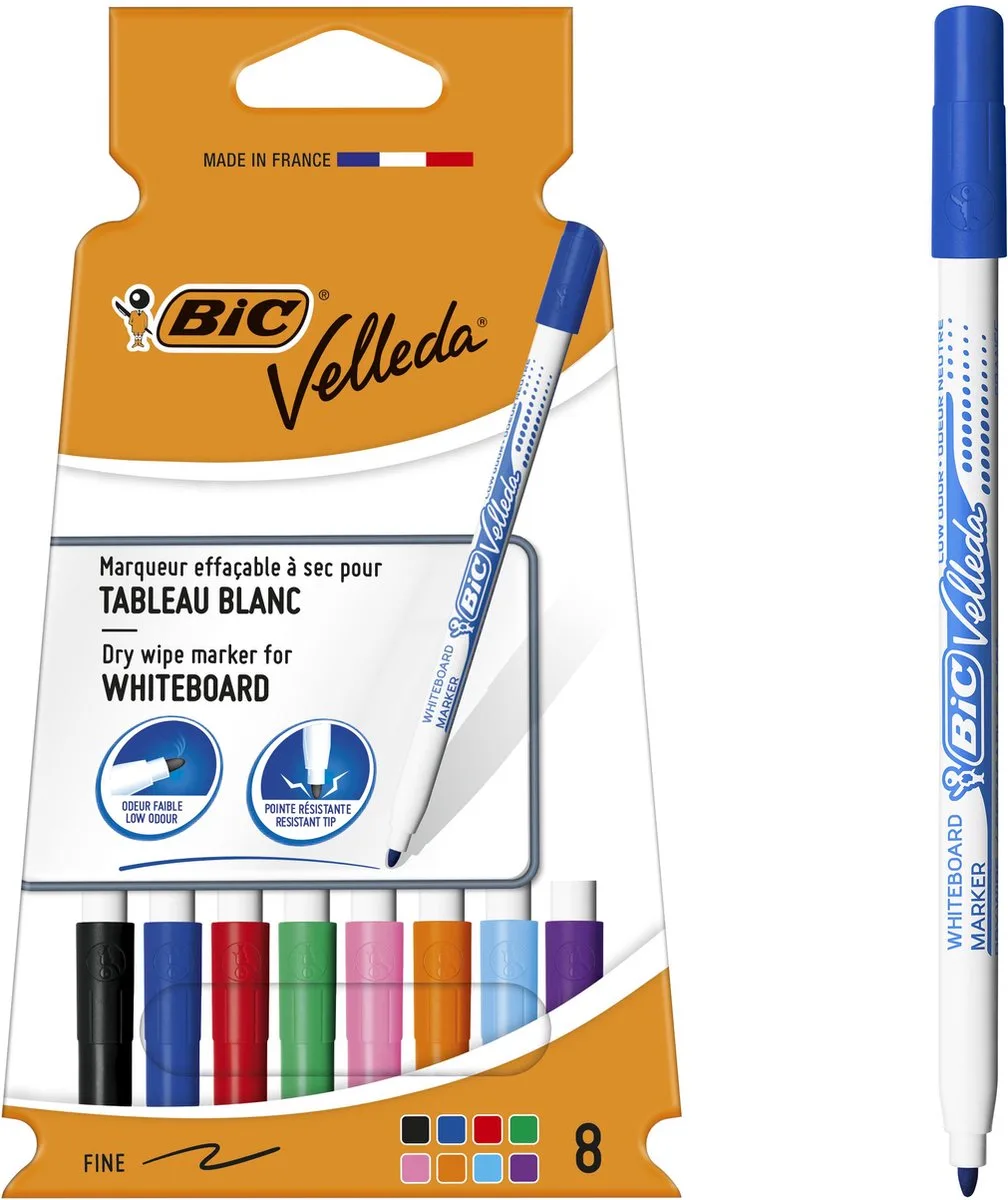 Velleda - Whiteboard Stiften - Uitwisbaar - Stift - 8 Stuks fra BIC i Sort – produktbillede