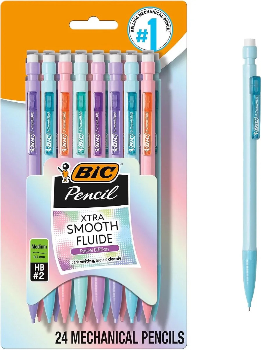 Xtra-Smooth Pastel Vulpotloden - 0,7 mm - Met Gum - 24 stuks från BIC i Pastel, Flerfärgad – produktbild