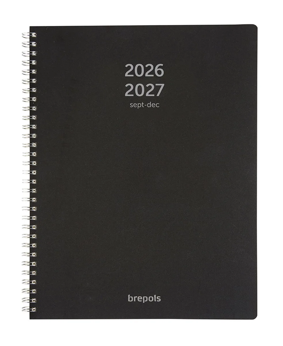 agenda 2026-2027 - A4 POLYPROP - Schoolagenda - 16 maanden - 1 week per 2 pagina's - Wire-O - Weekoverzicht - 21 x 27 cm van Brepols in Zwart – productfoto