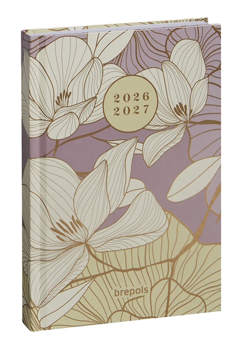 agenda 2026-2027 - FLORAL & LEAVES - Schoolagenda - 1 dag per pagina - Stevige omslag - Dagoverzicht - 11.5 x 16.9 cm by Brepols in Pink – product photo