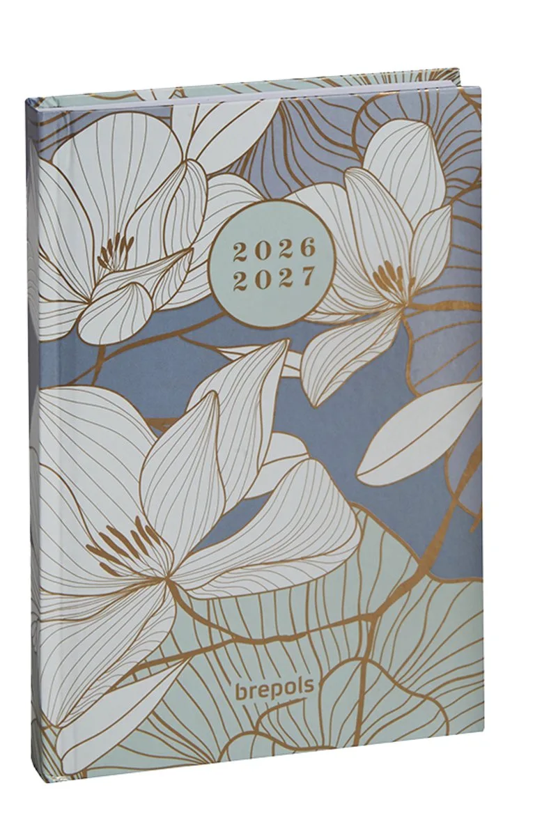 agenda 2026-2027 - FLORAL & LEAVES - Schoolagenda - 1 dag per pagina - Stevige omslag - Dagoverzicht - 11.5 x 16.9 cm by Brepols in Blue – product photo