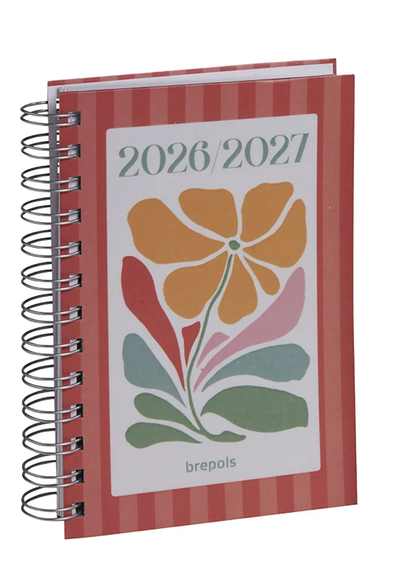 agenda 2026-2027 - HAPPY - Schoolagenda - 1 dag per pagina - Wire-O - Dagoverzicht - 11.5 x 16.9 cm van Brepols in Rood – productfoto