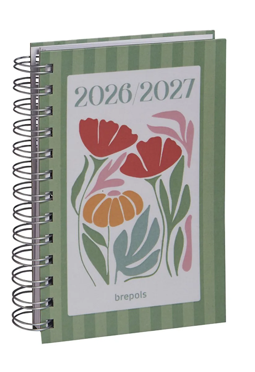 agenda 2026-2027 - HAPPY - Schoolagenda - 1 dag per pagina - Wire-O - Dagoverzicht - 11.5 x 16.9 cm van Brepols in Groen – productfoto