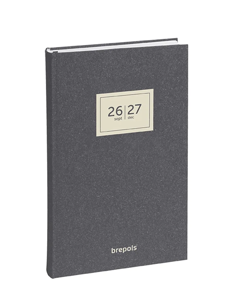 agenda 2026-2027 - Saturnus ESSENZ - Schoolagenda - 16 maanden - 1 dag per pagina - Semi-soepele omslag - Dagoverzicht - 13.3 x 20.8 cm de Brepols en Anthracite – photo produit