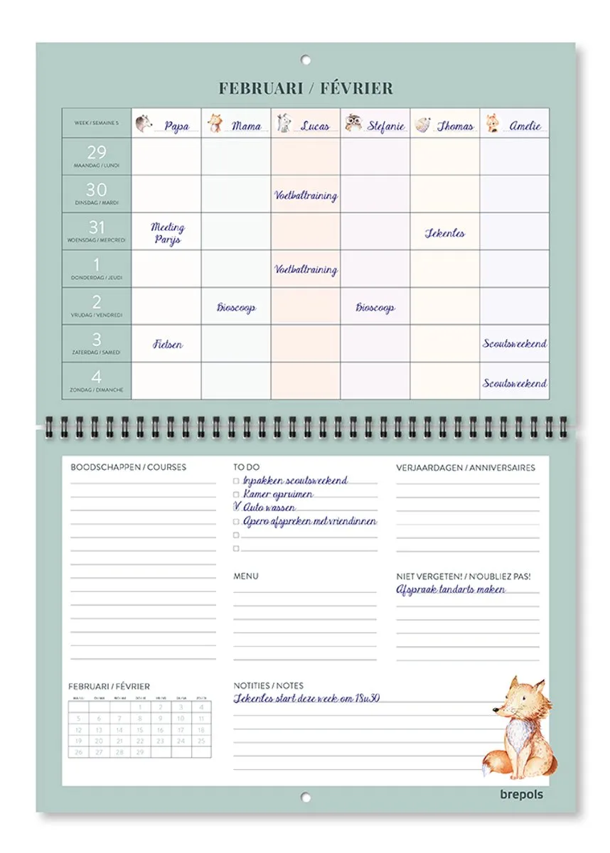 agenda 2027 - GEZINSKALENDER [1.865] - 6 personen - 1 week op 2 pagina's - Weekoverzicht - Wire-O - 31 x 22 cm de Brepols en Vert – photo produit