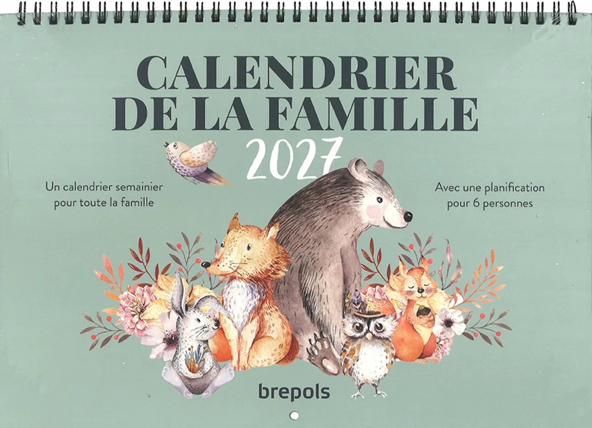 agenda 2027 - GEZINSKALENDER [1.866] - FRANS-talig - 6 personen - 1 week op 2 pagina's - Weekoverzicht - Wire-O - 31 x 22 cm de Brepols en Vert – photo produit