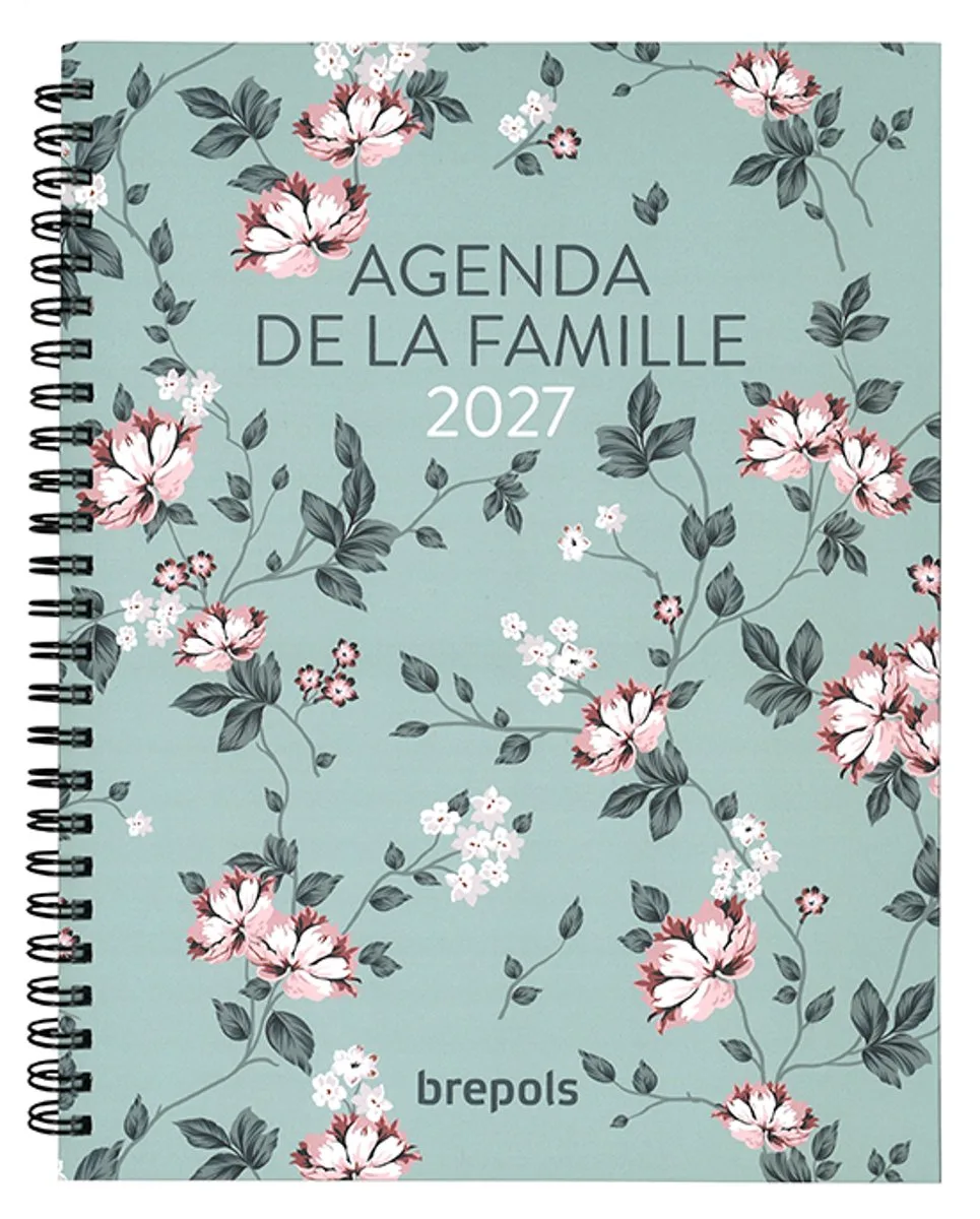 agenda 2027 - Gezinsplanner - GEZINSAGENDA [0.165] - FRANS-talig - 6 personen - 1 week op 2 pagina's - Weekoverzicht - Wire-O - 16.8 x 22 cm de Brepols en Vert – photo produit