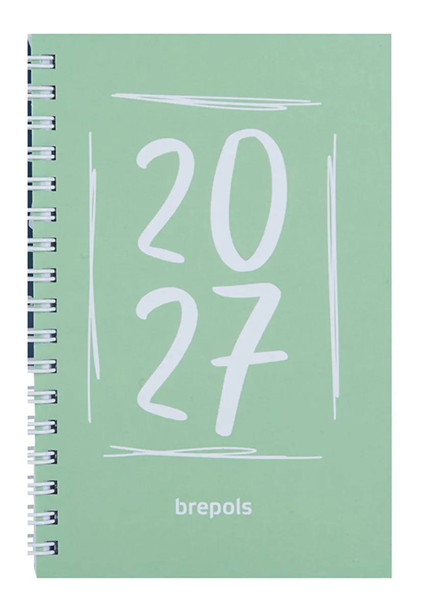 agenda 2027 - POCKET [0.767] - DOODLE DASH - Zakagenda - 1 week op 2 pagina's - Weekoverzicht - Wire-O - 9.7 x 15 cm/Klein formaat!! fra Brepols i Grøn – produktbillede