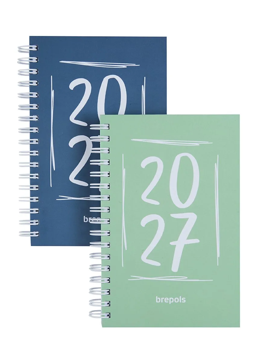 agenda 2027 - POCKET [0.767] - DOODLE DASH - Zakagenda - 1 week op 2 pagina's - Weekoverzicht - Wire-O - 9.7 x 15 cm/Klein formaat!! fra Brepols i Blå – produktbillede
