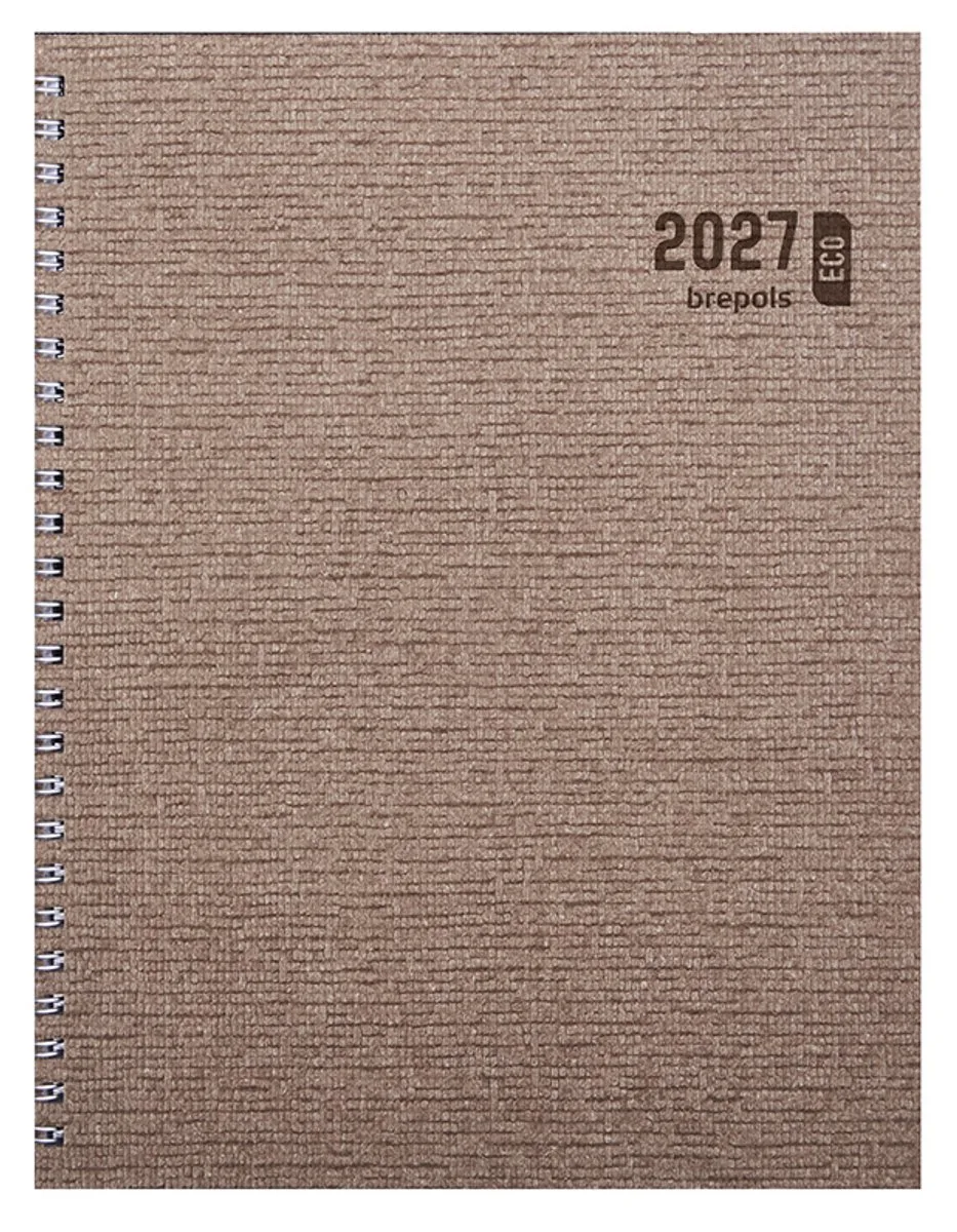 bureau agenda 2027 - ECOTIMING [0.180] - KAZAR - Bureau agenda - 1 week op 2 pagina's - Weekoverzicht - Wire-O - 17.1 x 22 cm fra Brepols i Brun – produktbillede