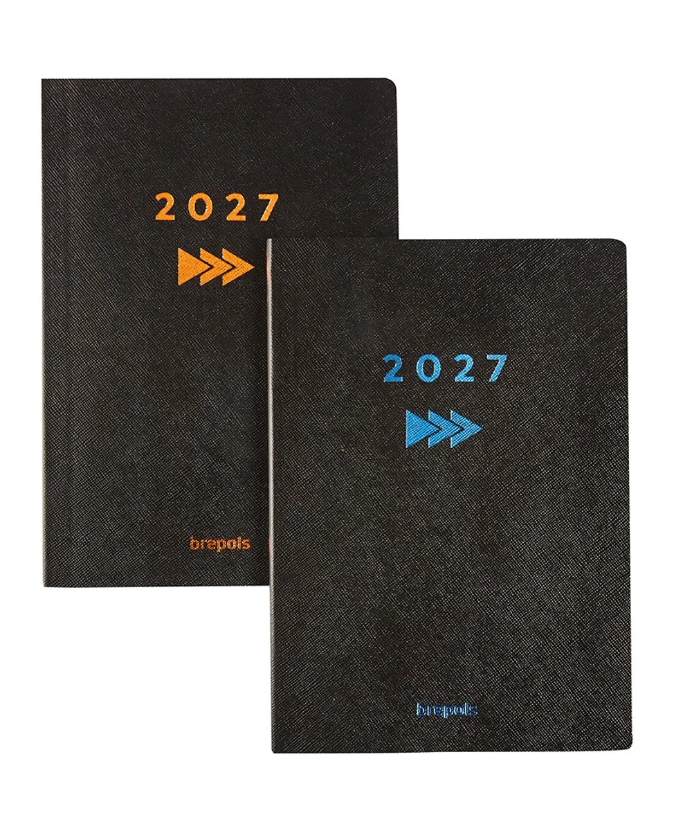 bureau agenda 2027 - ESSENTIAL [0.150] - GO AHEAD - Bureau agenda - 1 week op 2 pagina's - Weekoverzicht - Oranje/Rood - 14.8 x 21 cm van Brepols in Zwart – productfoto