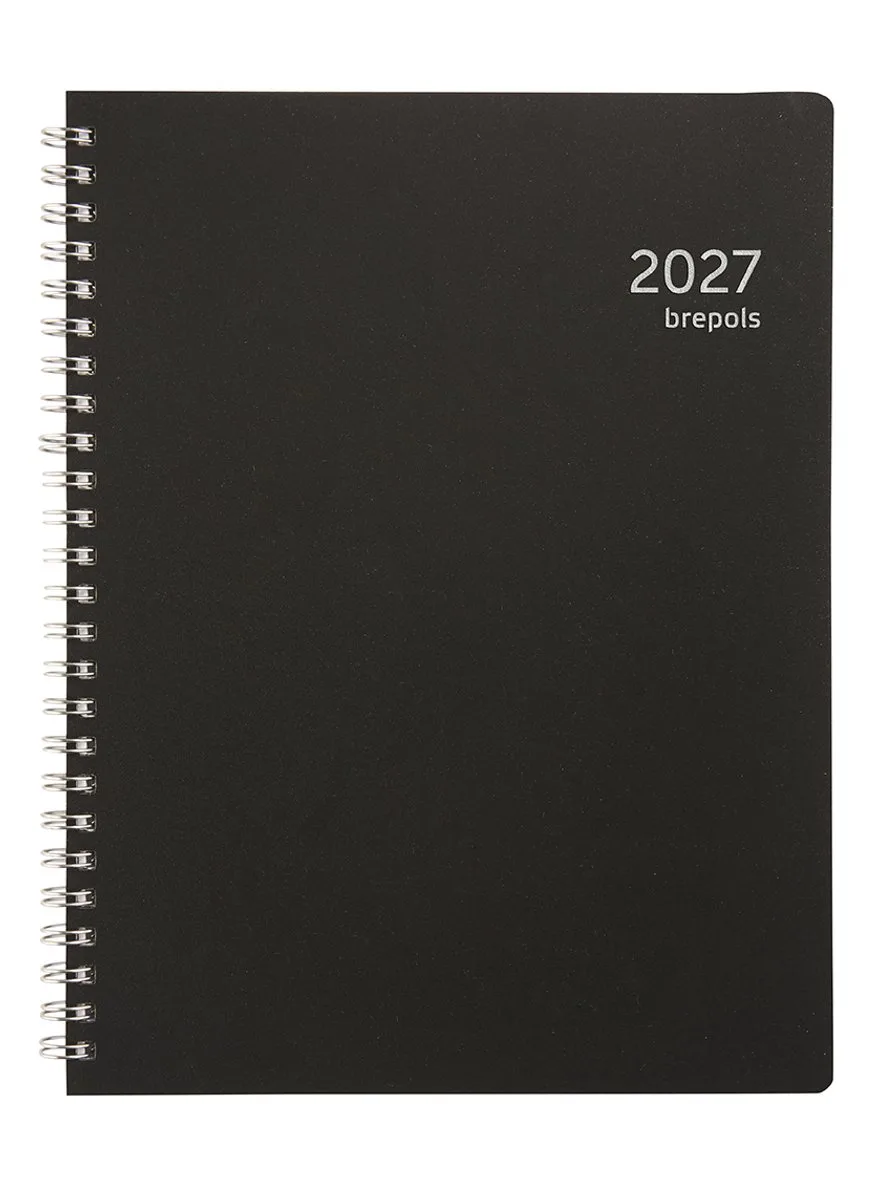 bureau agenda 2027 - TIMING [0.137] - RECYCLED PP - Bureau agenda - 1 week op 2 pagina's - Weekoverzicht - Wire-O - 17.1 x 22 cm von Brepols in Schwarz – Produktfoto