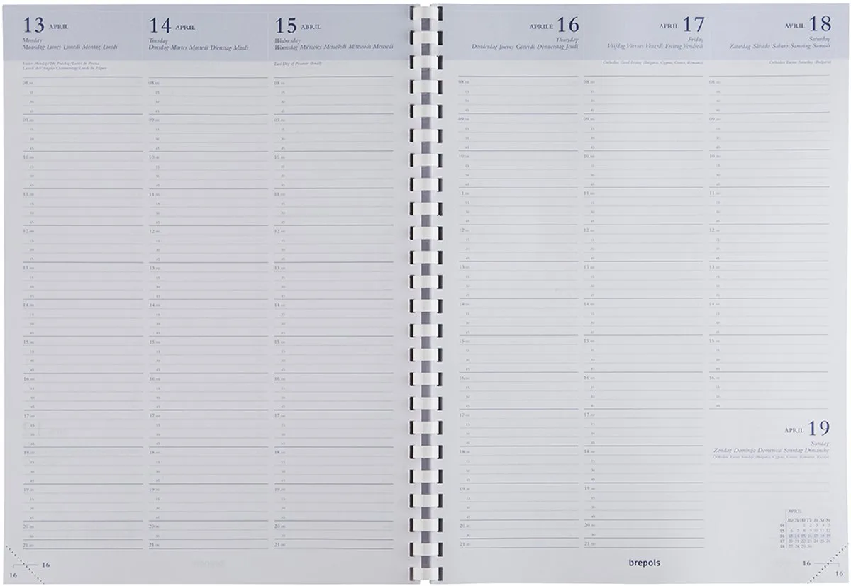 bureau agendavulling 2027 - OMEGA [0.030] - VULLING - Bureau agenda - 1 week op 2 pagina's - Weekoverzicht - Gespiraleerd - Navulling - 21 x 29 cm van Brepols in Wit – productfoto