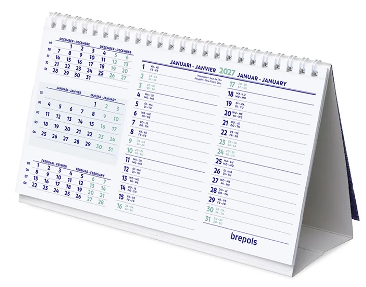 Bureaukalender 2027 - Wire-O - 21 x 12,5 cm de Brepols en Blanc – photo produit