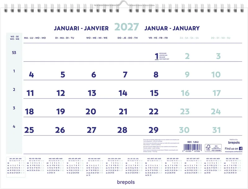 maandkalender, 2027 van Brepols – productfoto