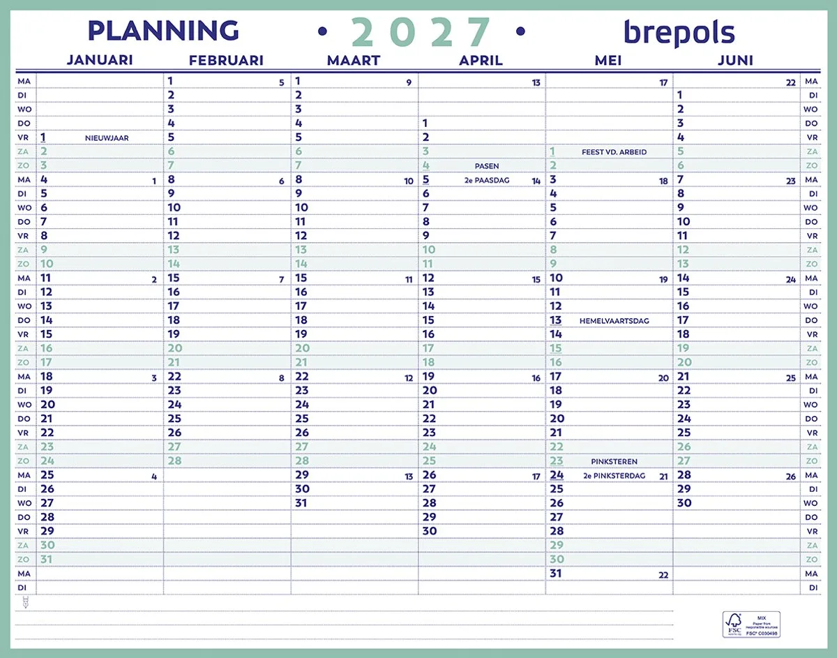 MAXI Planning 2027 NL [1.805] - Jaar planner - 42 x 33 cm de Brepols en Blanc – photo produit