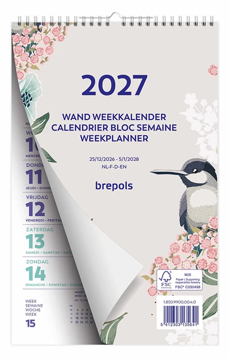 Wand-week kalender 2027 - FANTASY - Week begint op maandag - 13.5 x 21 cm - Vogel fra Brepols i Beige – produktbillede
