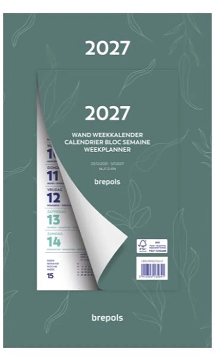 Wand-week kalender 2027 - Fantasy - Week begint op maandag - 19 x 31 cm - Bloem de Brepols en Vert – photo produit