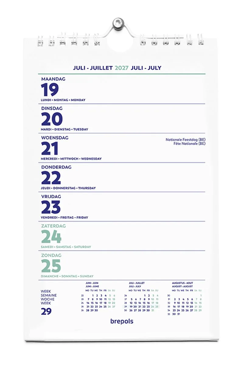 Wand-week kalender 2027 - Week begint op maandag - 13.5 x 21 cm von Brepols in Weiß – Produktfoto