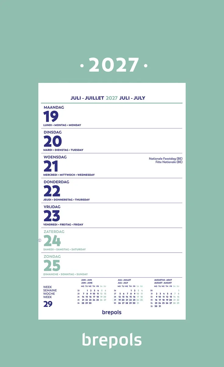 wand-week kalender op schild, 2027 by Brepols – product photo