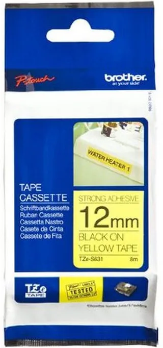 Adhesive Brother TZES631 12 mm x 8 m Black Yellow Laminate de Brother en Tape – photo produit 1 sur 2