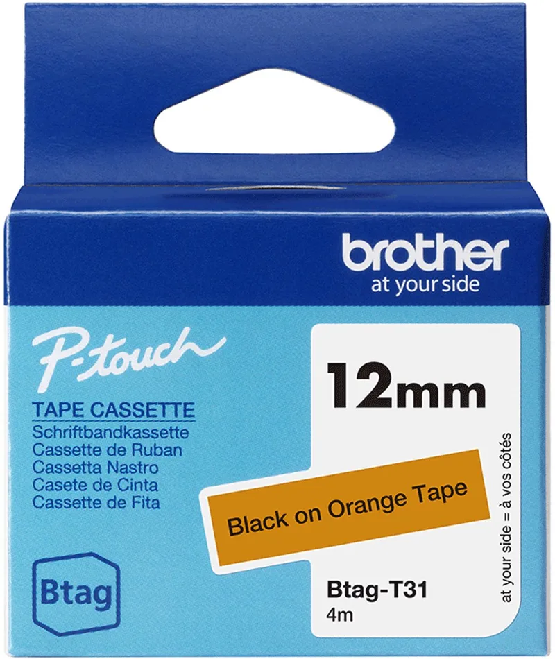BTAGT31 12MM BLACK ON ORANGE TAPE by Brother in Zwart op oranje – product photo