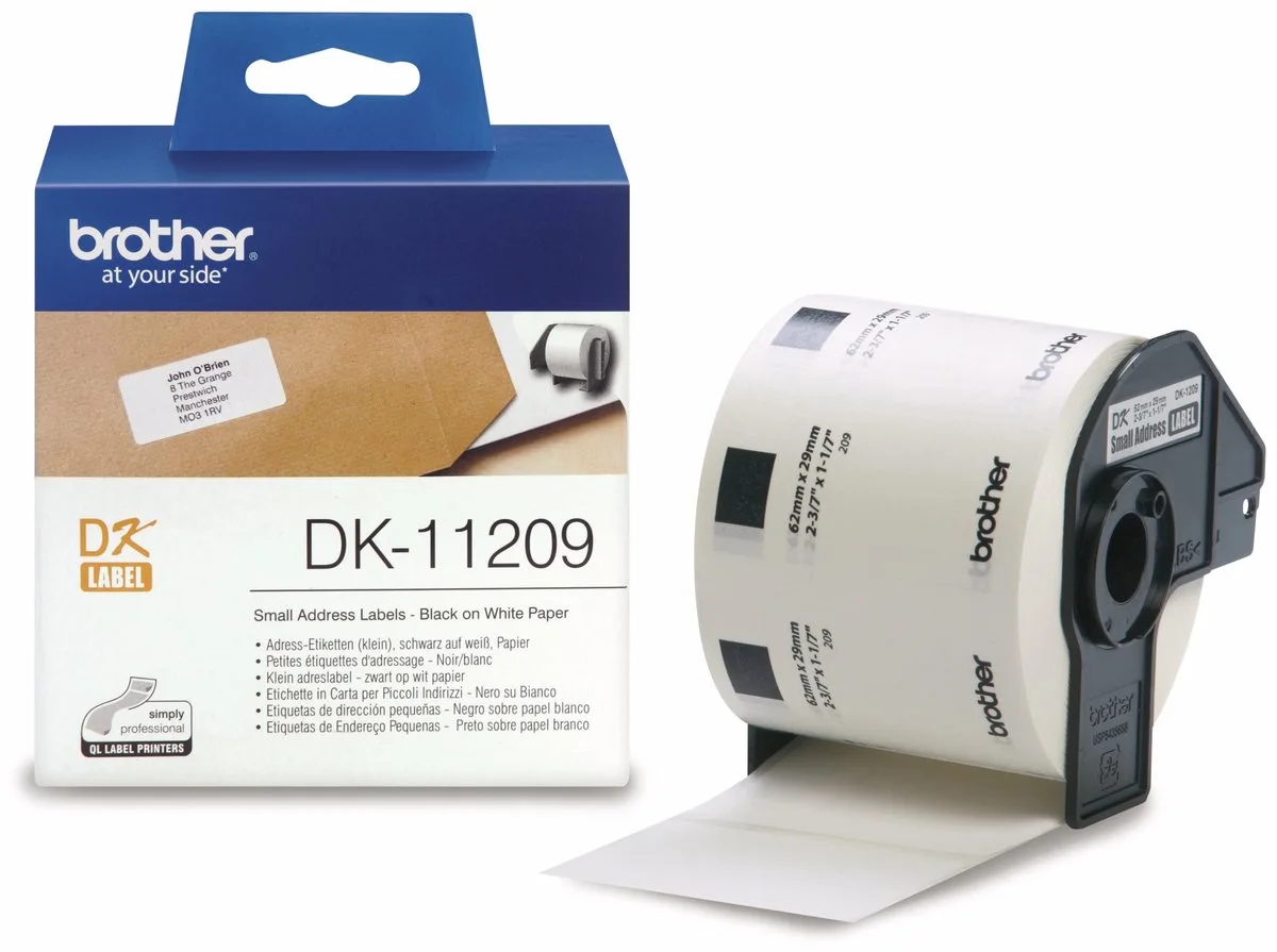 DK-11209 Die-Cut label: 62X29mm - Smalladdresslabel - white (800 labels/roll) de Brother en Zwart op wit – photo produit