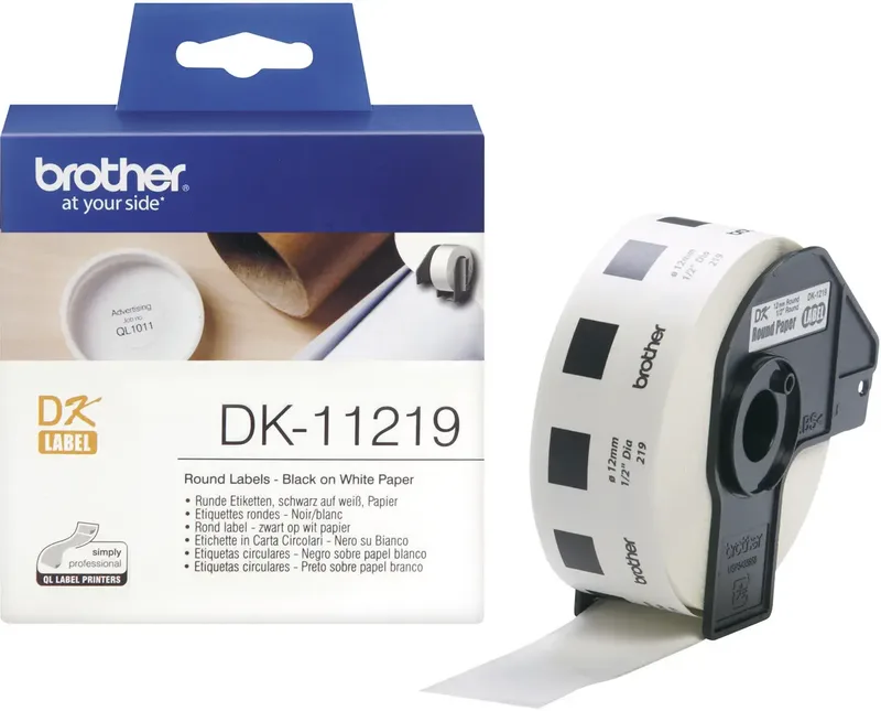 DK-11219 Etiketten Rolle Ø 12 mm Papier Weiß 1200 St. Permanent haftend DK11219 Universal-Etiketten de Brother – photo produit