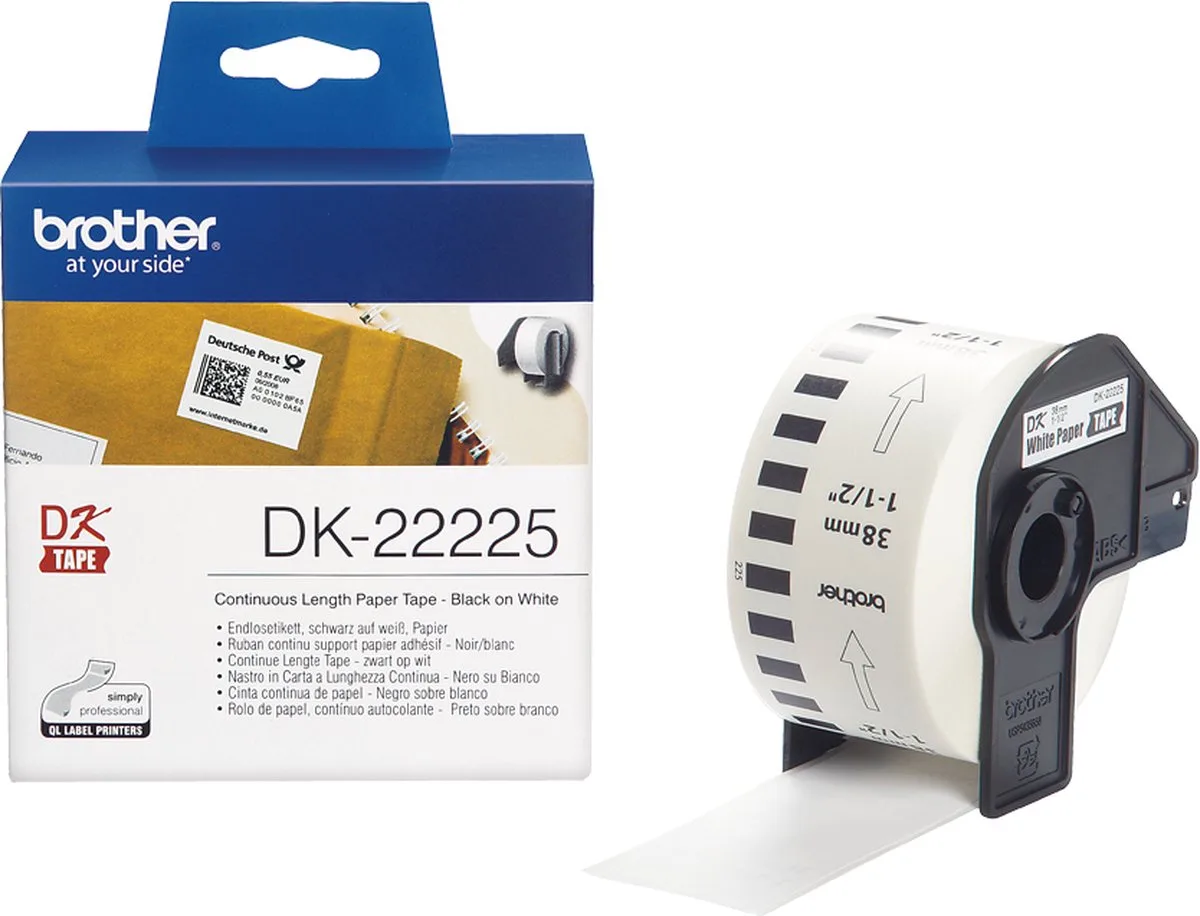 DK-22225 Continue Length Tape: 38mm - Thermal paper - white (30.48) van Brother in Zwart op wit – productfoto