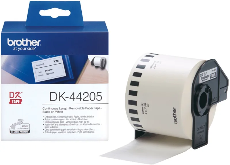 DK-44205 Continue Length Tape: 62mm - Thermal paper - white - removable (30.48m) de Brother en Blanc – photo produit