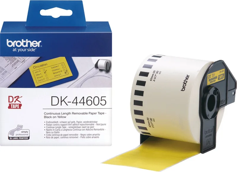 DK-44605 Continue Length Tape: 62mm - Thermal paper - removable (30.48m) von Brother in Gelb – Produktfoto