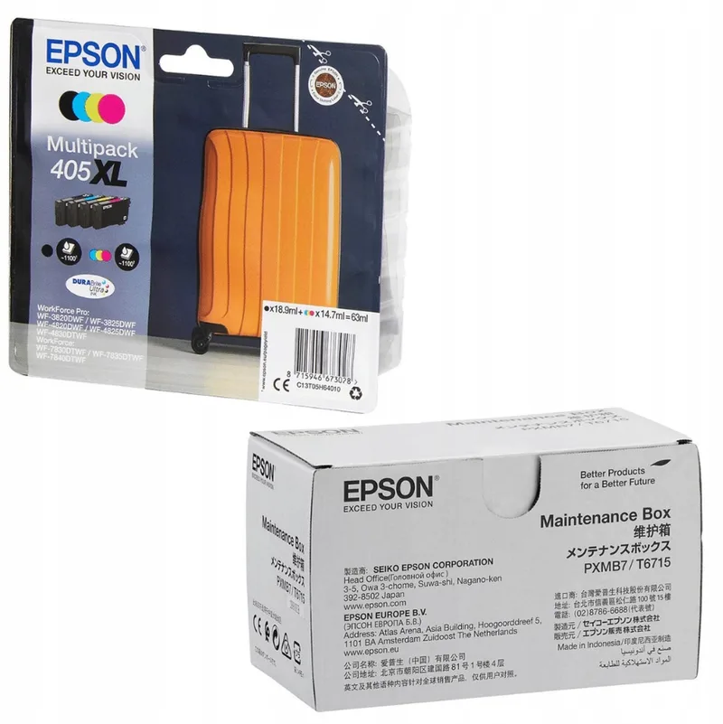 Epson T6715 Onderhoudsbox & 4x 405XL Inkt Cartridges från Brother i Set – produktbild