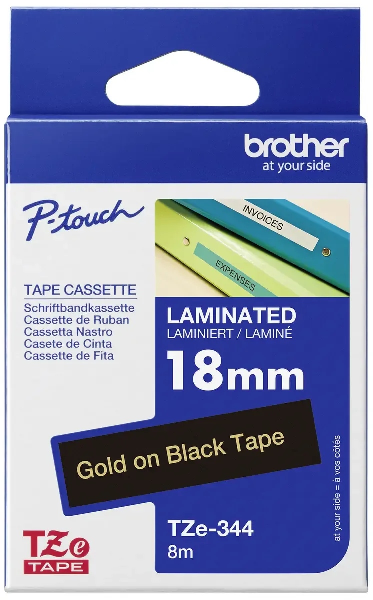 Etiketten Brother TZe, TZ TZe-344 PET Tapekleur: Zwart Tekstkleur:Goud 18 mm 8 m by Brother – product photo