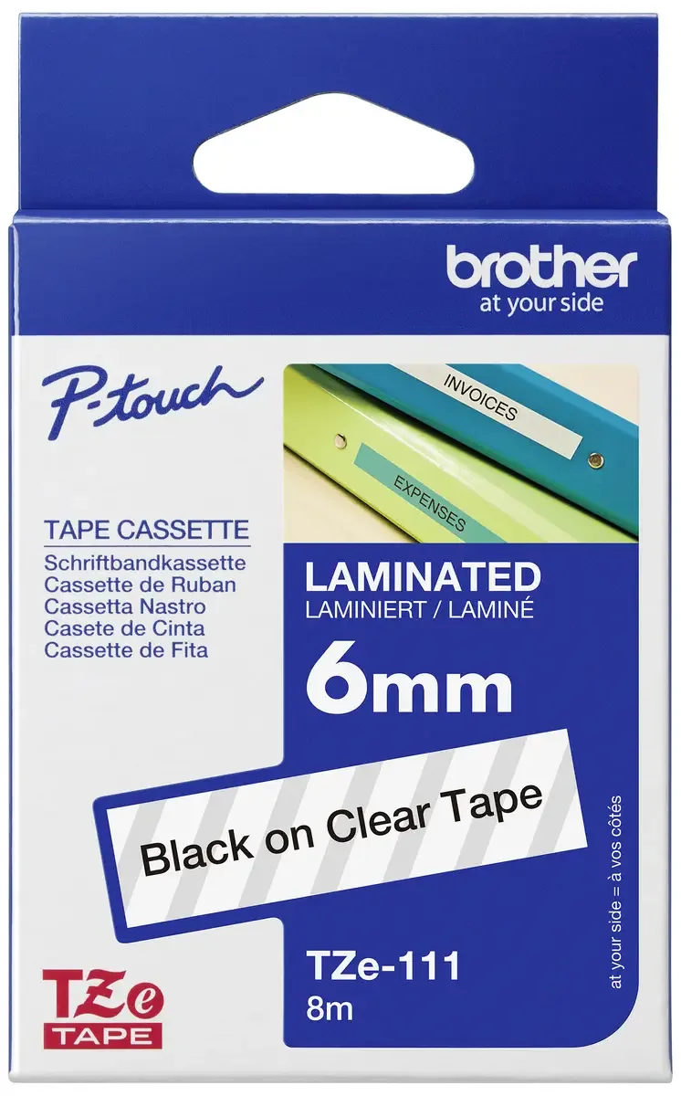 Etiketten Brother TZe TZe-111 PET Bandfarbe: Transparent Schriftfarbe:Schwarz 6 mm 8 m de Brother – photo produit