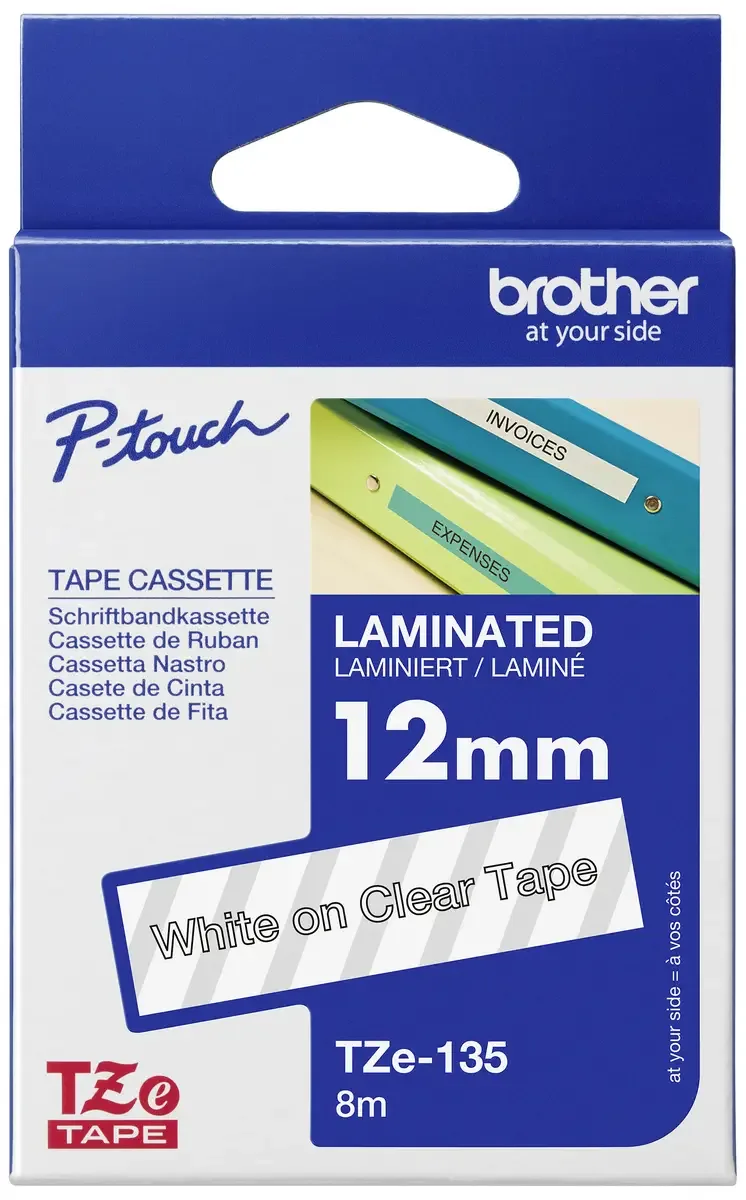 Etiketten Brother TZe TZe-135 Bandfarbe: Transparent Schriftfarbe:Weiß 12 mm 8 m de Brother – photo produit