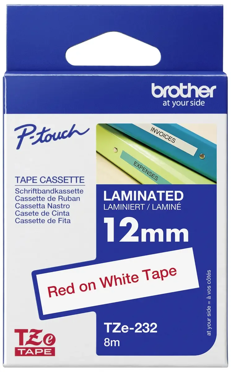 Etiketten Brother TZe TZe-232 PET Bandfarbe: Weiß Schriftfarbe:Rot 12 mm 8 m de Brother – photo produit