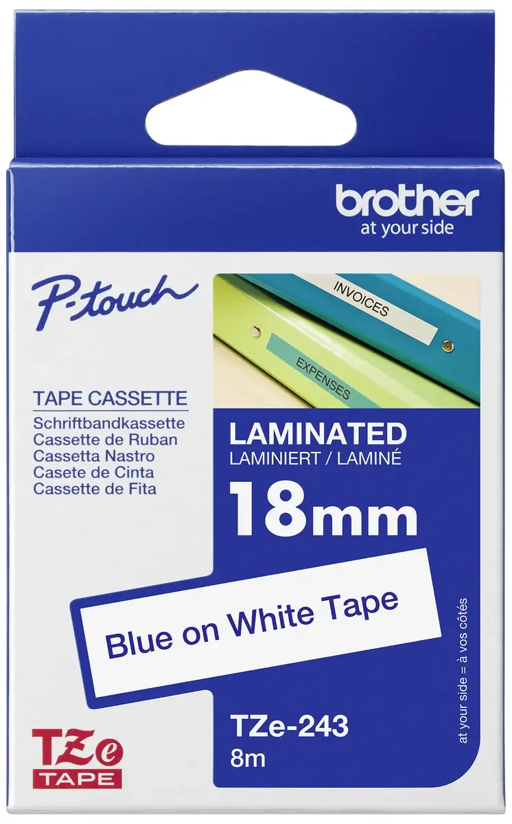Etiketten Brother TZe TZe-243 PET Bandfarbe: Weiß Schriftfarbe:Blau 18 mm 8 m de Brother – photo produit