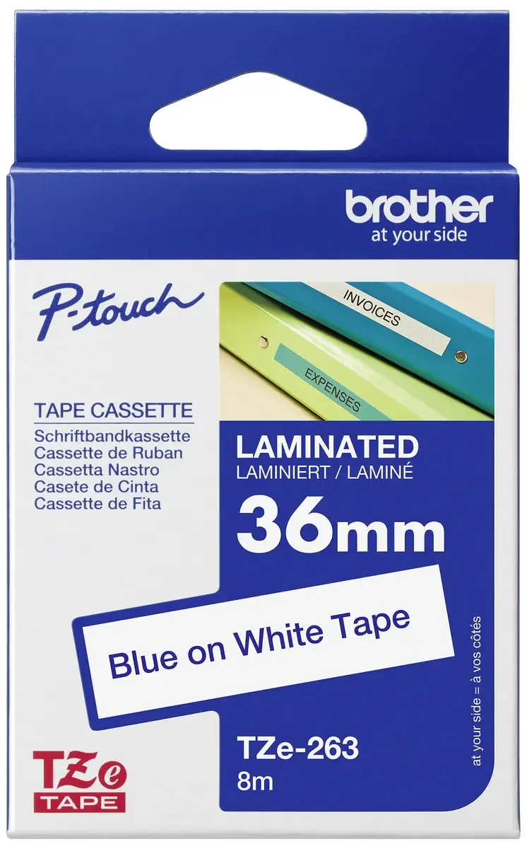 Etiketten Brother TZe TZe-263 Kunststoff Bandfarbe: Weiß Schriftfarbe:Blau 36 mm 8 m by Brother – product photo